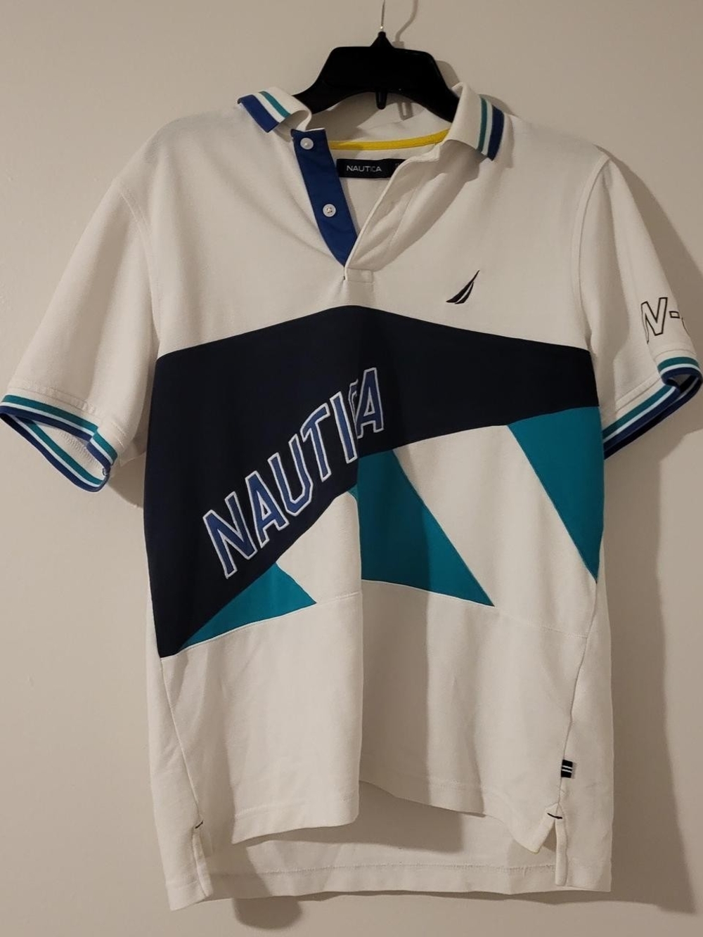 Nautica Men's White & Teal Polo Shirt